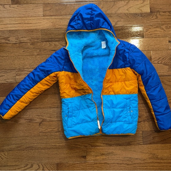Cat & Jack Boys size 12/14 Blue & Orange Hooded Puffer Jacket - Picture 3 of 4